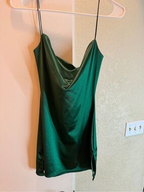 Zaful Green Satin Cowl Neck Mini Dress